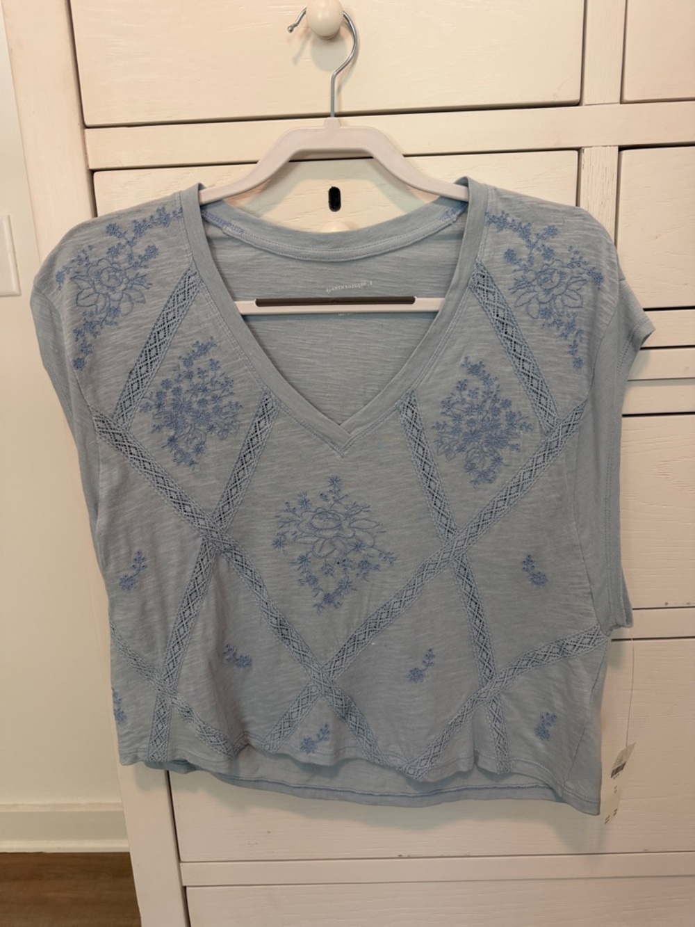 NWT Anthropologie Embroidered V-Neck Tee